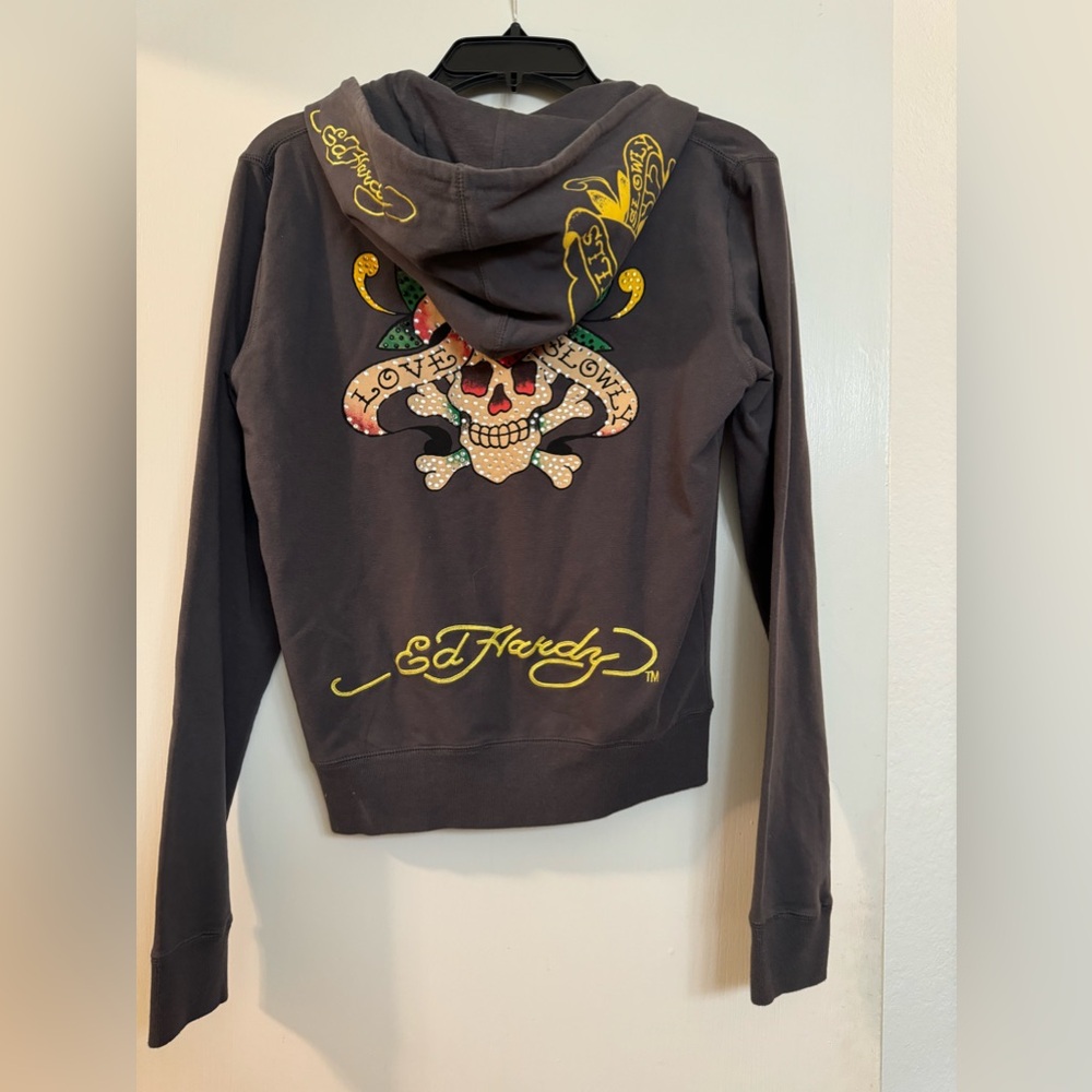 Beautiful Rare Ed Hardy Love Kills Slowly Vintage Rhinestone Hoodie Size L NWT